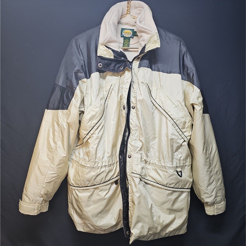 VTG Cabela’s For Women Ski Jacket Large Tan Black Colorblock  Lined Parka